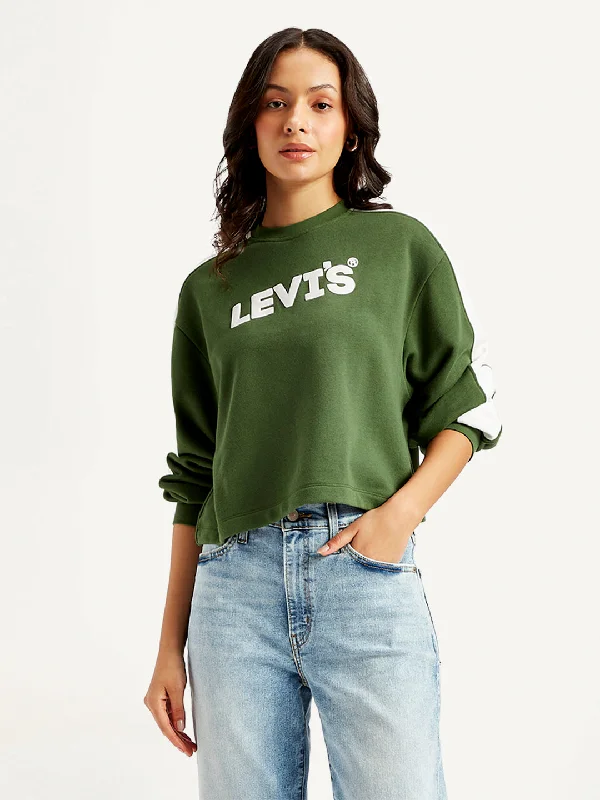 Light Layers Women's Brand Logo Olive Crew Neck Sweatshirt