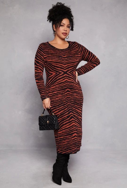 Cozy Knits Plus Size Almost Famous Zebra Print Sweater Dress