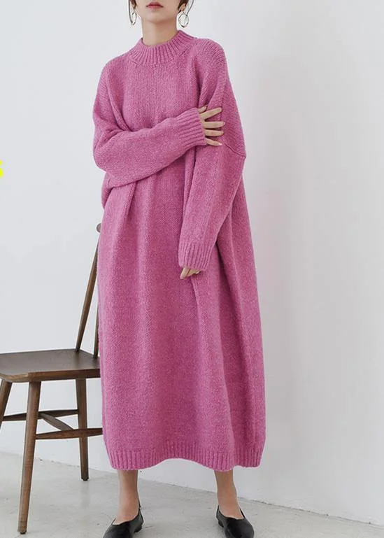 Soft Tops Cozy o neck Sweater fall weather plus size rose daily knit long dresses
