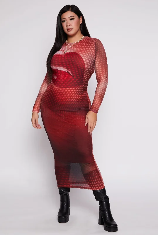 Trendy Looks Plus Size Almost Famous Mesh Lip Graphic Dress