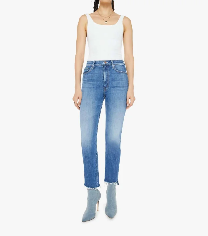 Modern Chic High Waisted Rider Ankle Step Fray Jean In Loafers And Lassos