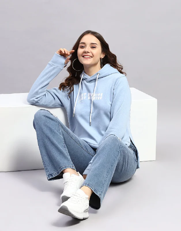 Timeless Style Women Blue Solid Hooded Full Sleeve Sweatshirt