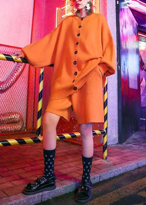 Trendy Looks Feminine style fashion large size show thin wide leg pants sweater coat orange two pieces Trendy Looks Feminine style fashion large size show thin wide leg pants sweater coat orange two pieces
