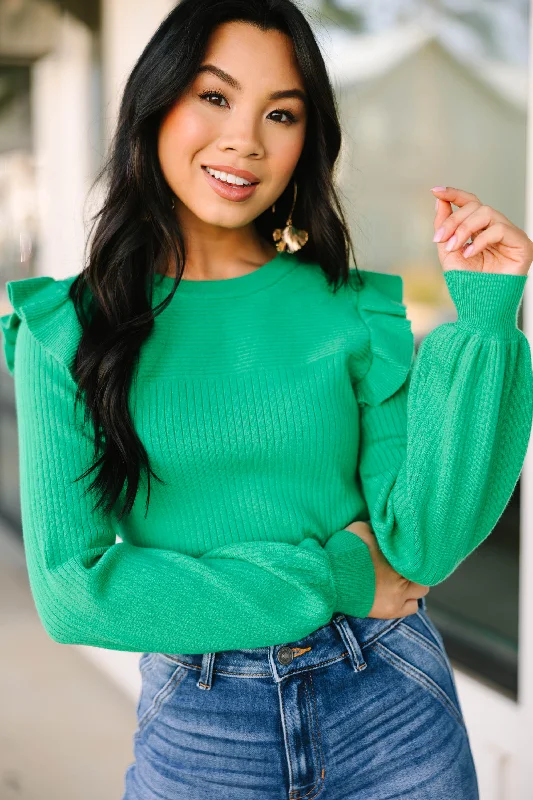Warm Chic Reach Out Kelly Green Ruffled Sweater