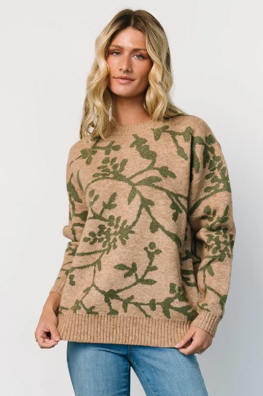 Relaxed Chic Hallstatt Sweater | Camel + Green Print