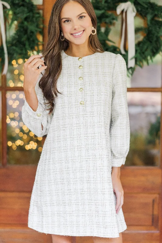 Weekend Comfort Wear Feeling Like A Queen White Tweed Dress