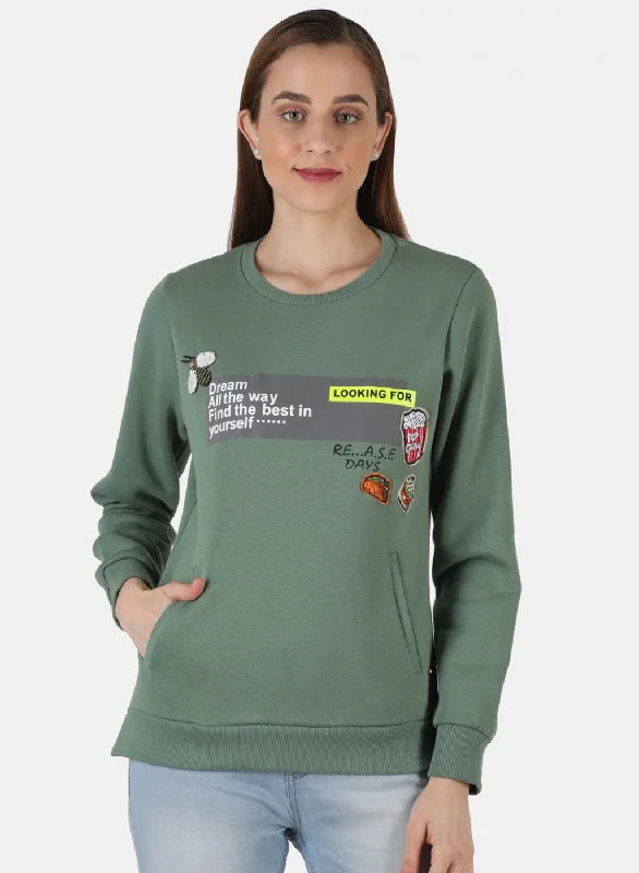 Trendy Dresses Women Green Printed Sweatshirt