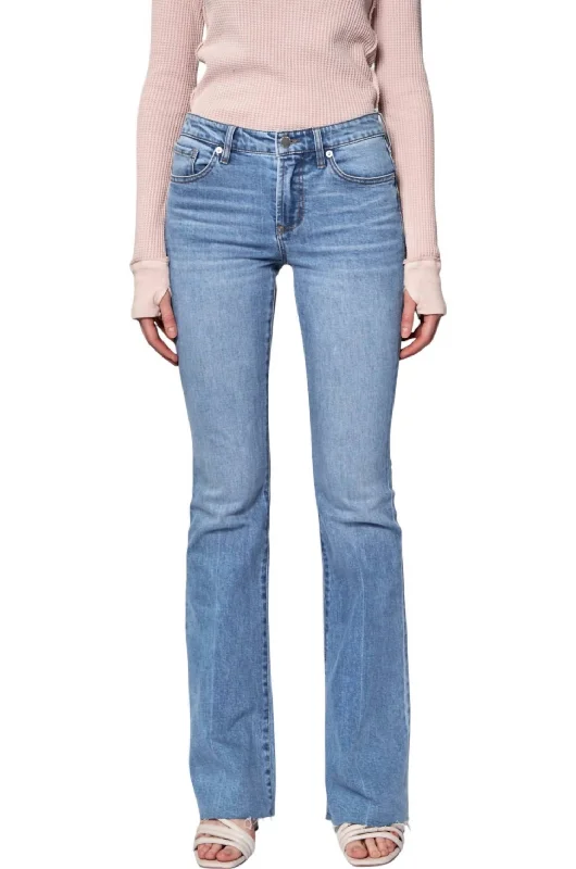 Elegant Casuals Bella Rose Mid Rise Flare Jeans In Light Denim