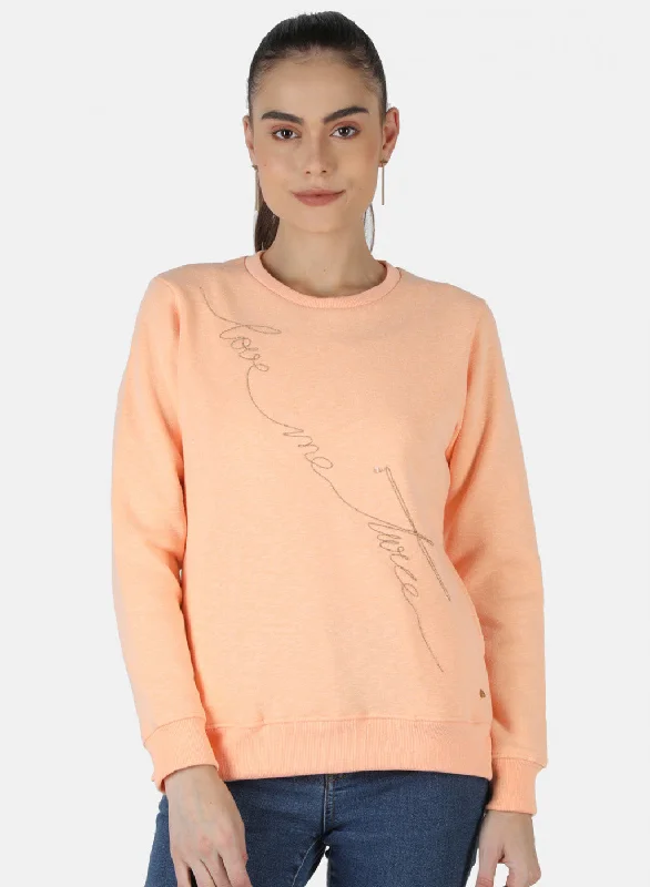 Cozy Chic Trends Women Peach Embroidered Sweatshirt