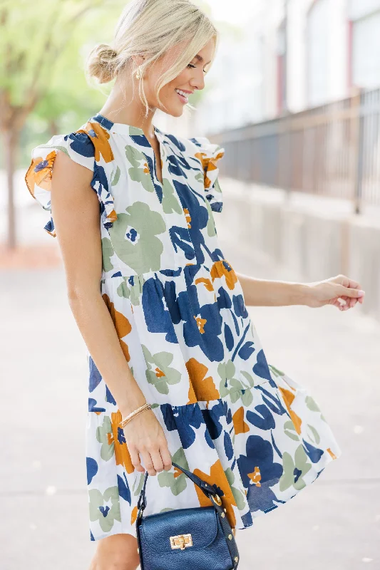 Chic Comfort Wear At This Time Olive Green Floral Dress