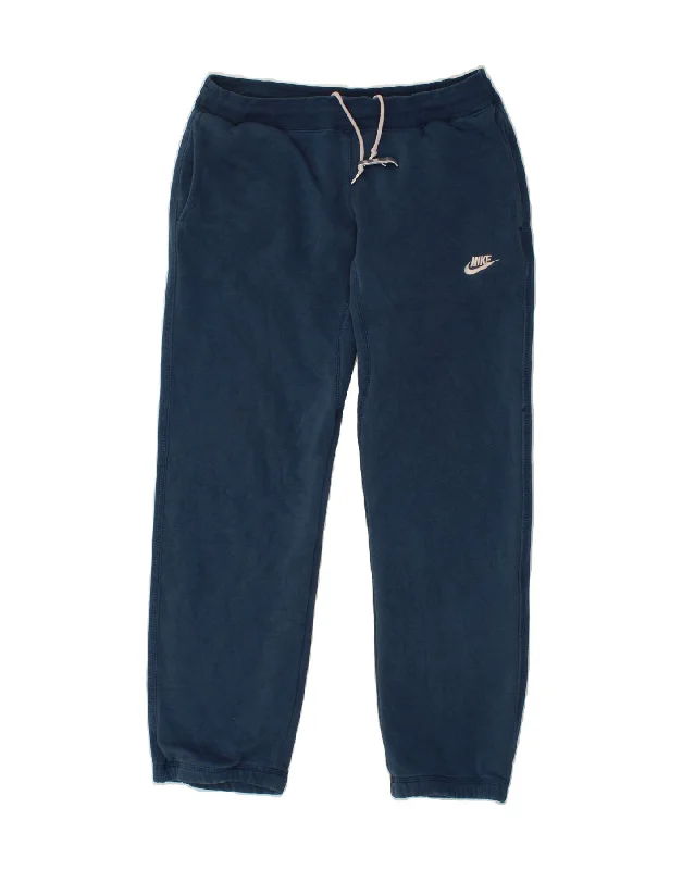 Layered Style NIKE Womens Tracksuit Trousers Joggers UK 14 Medium Navy Blue Cotton