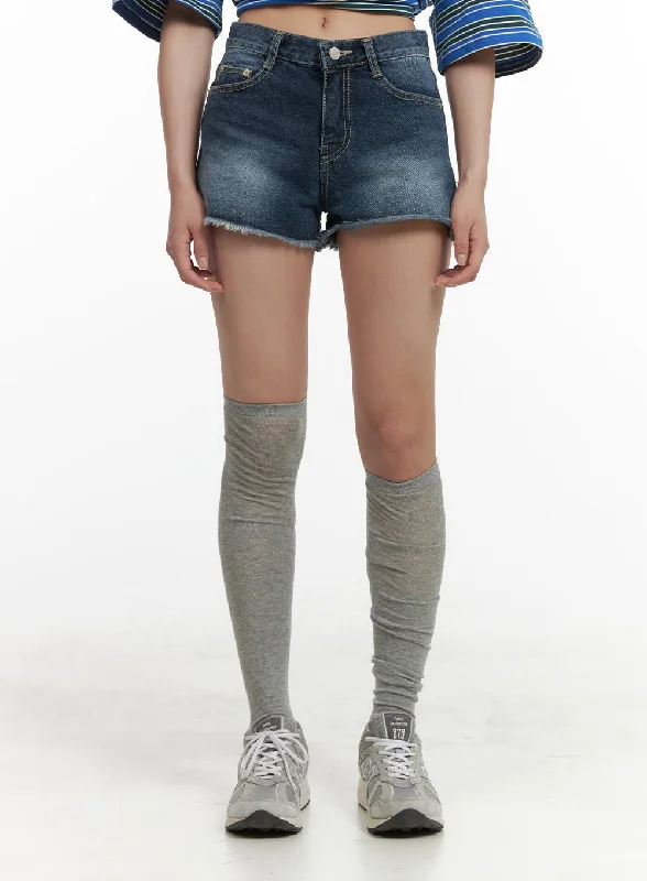 Sporty Comfort Washed Denim Distressed Shorts CY416