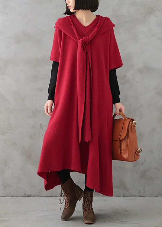 Urban Chic Beautiful Red V Neck Side Open Cashmere Knit Holiday Sweater Dress Fall Urban Chic Beautiful Red V Neck Side Open Cashmere Knit Holiday Sweater Dress Fall