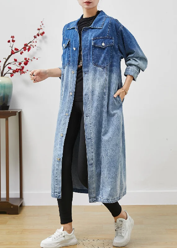 Light Dressing Bohemian Gradient Color Pockets Denim Trench Coats Fall