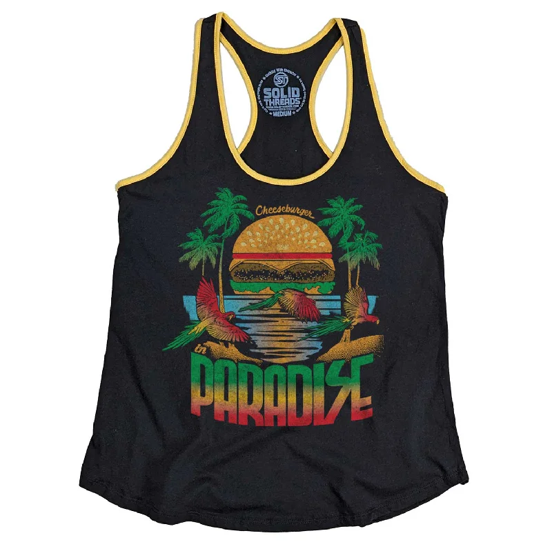 Warm Chic Women's Cheeseburger in Paradise Ringer Tank Top