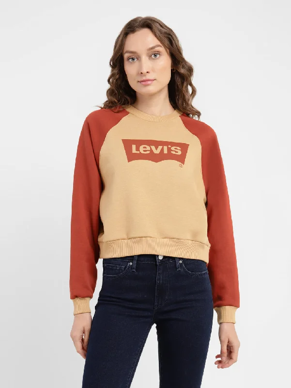 Easy Wear Chic Women's Brand Logo Round Neck Sweatshirt