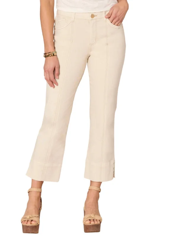 Timeless Style "ab"solution Comfortable Seam Slit Hem Kick Flare Pants In Ecru
