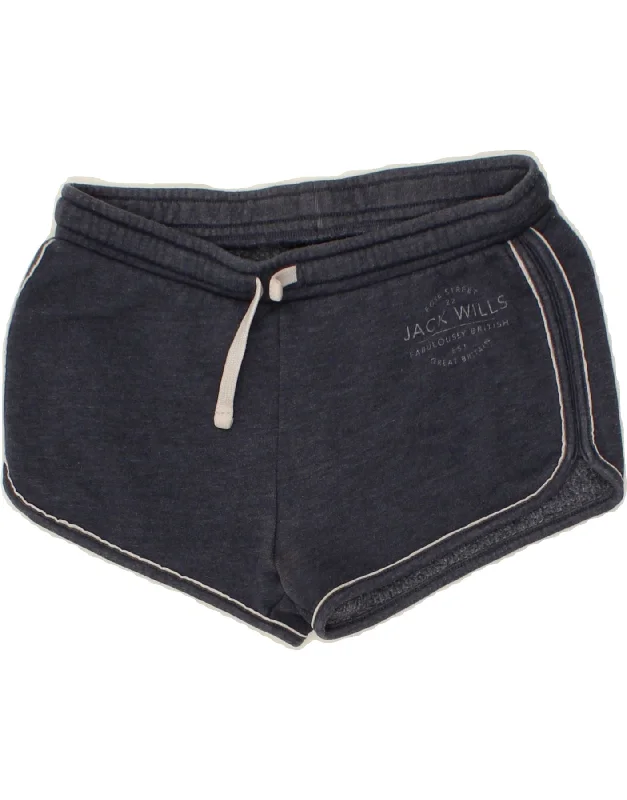 Cozy Essentials JACK WILLS Womens Graphic Sport Shorts UK 10 Small Navy Blue Cotton