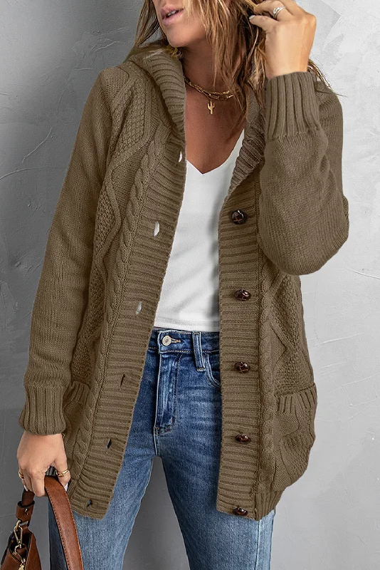 Light Dressing Button Front Hooded Cardigan with Pockets