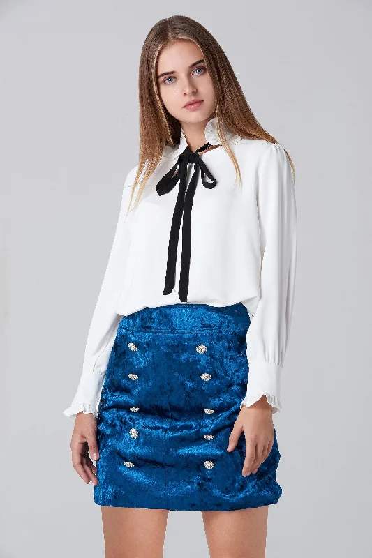 Sporty Comfort Blue Velvet Double Jewel Button Skirt