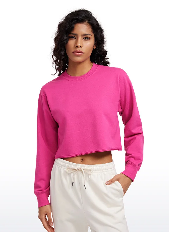 Relaxed Tops Amenity Double Raw Hem Sweatshirts Crew Neck