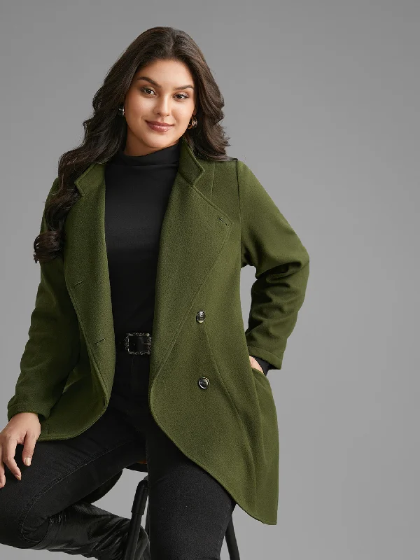 Cozy Essentials Wear Solid Wrap Button Up Asymmetrical Hem Coat