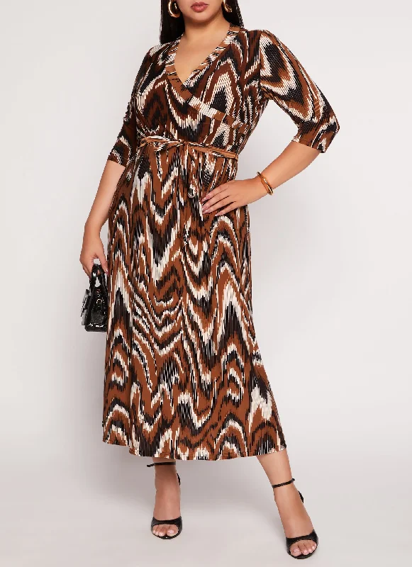 Easy Wear Chic Plus Size Psychedelic Print Faux Wrap Dress