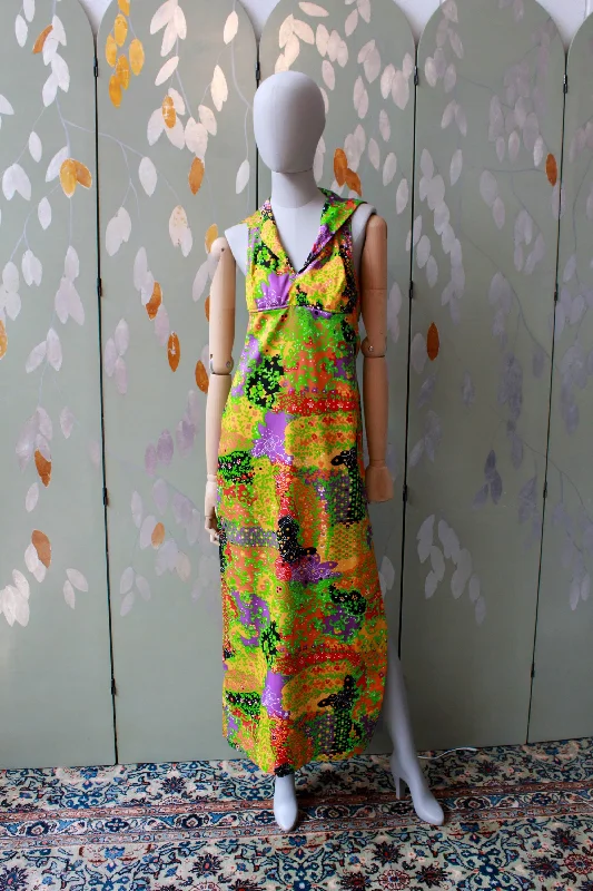 Comfortable Fashion Looks 1970s Floral Halter Dress, XS
