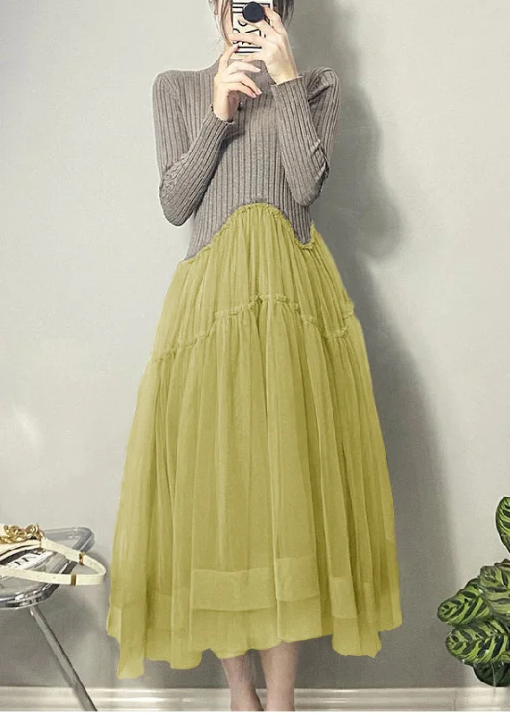 Casual Comfort Beautiful Yellow Asymmetrical Tulle Patchwork Long Dresses Fall