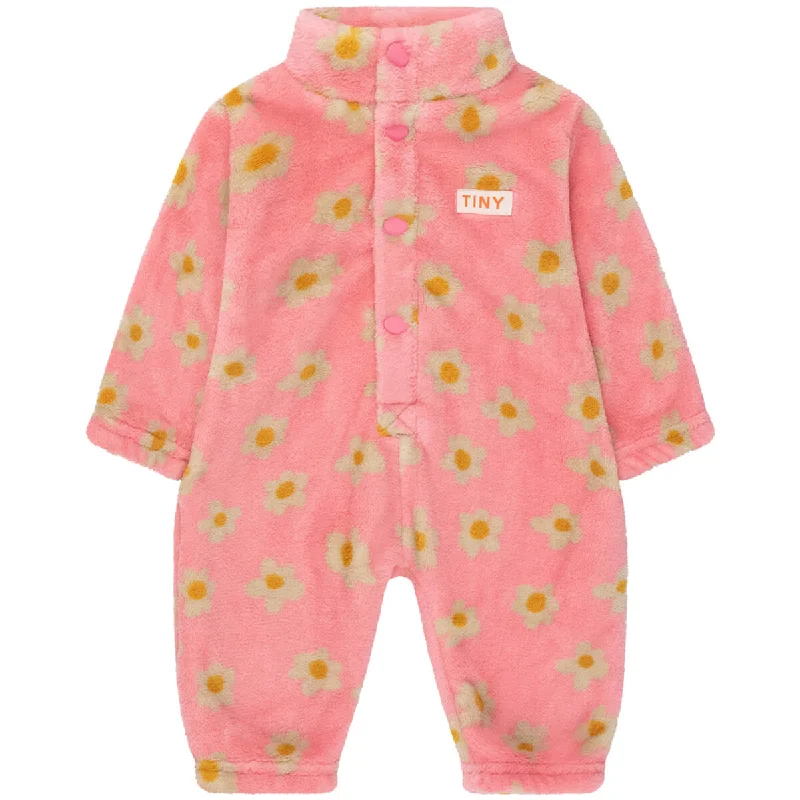 Warm Chic Daisies Polar Baby One-Piece in Pink by Tinycottons