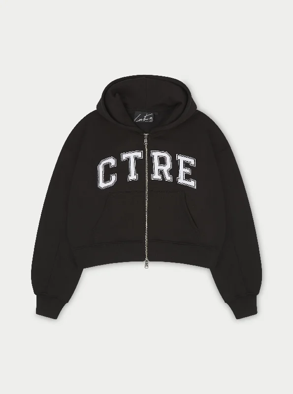 Cozy Lounge Wear CTRE CROPPED ZIP THROUGH HOODIE - BLACK