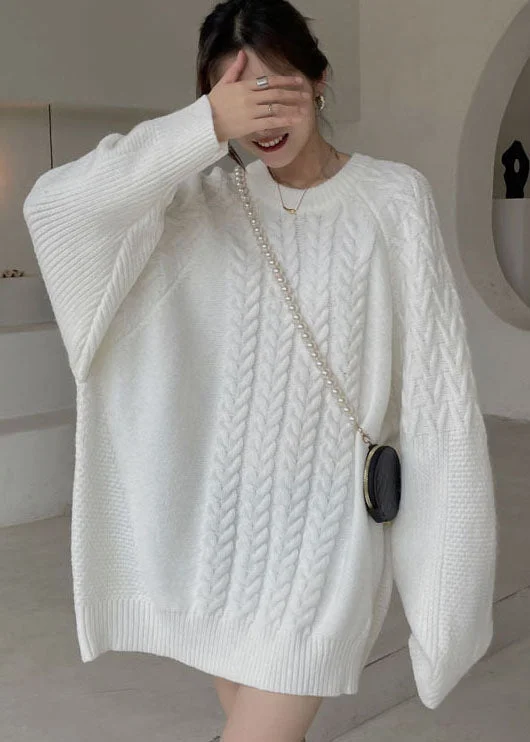 Cozy Fitting Plus Size White cable knit sweaters Winter