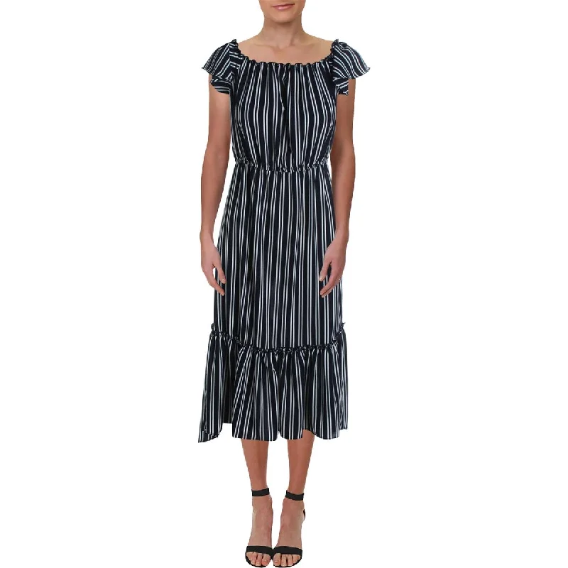Soft Comfort Wear Aqua Womens Striped Hi-Low Maxi Dress