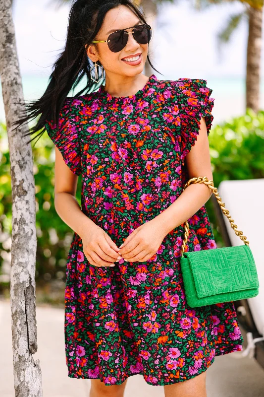 Comfy Chic Wear Make My Day Black Floral Babydoll Dress