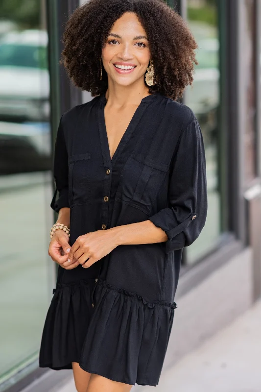 Relaxed Tops Get Where You're Going Black Ruffled Hem Dress