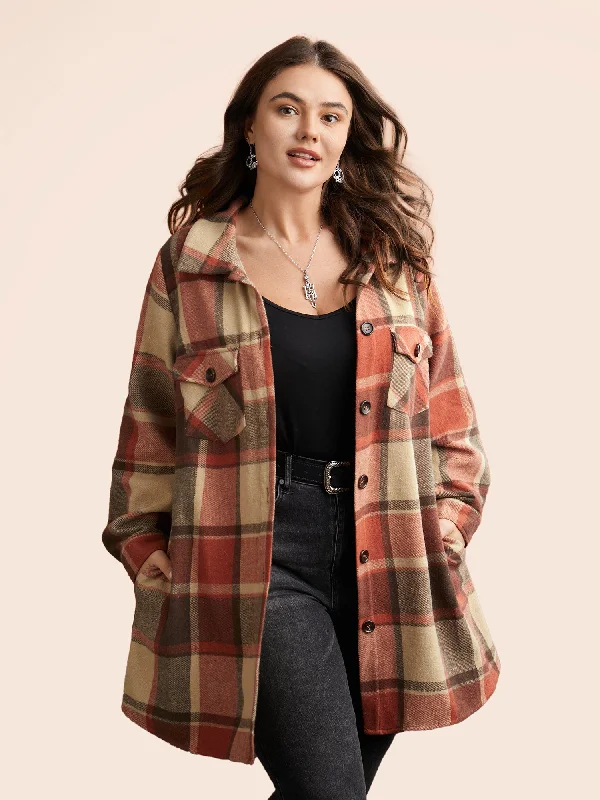 Easy Chic Wear Plaid Chest Pockets Long Jacket