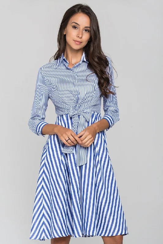 Light Dressing Blue Chalk and Candy Stripe Panel Wrap Midi Dress