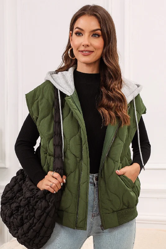 Comfy Layers Drawstring Zip Up Hooded Vest Coat