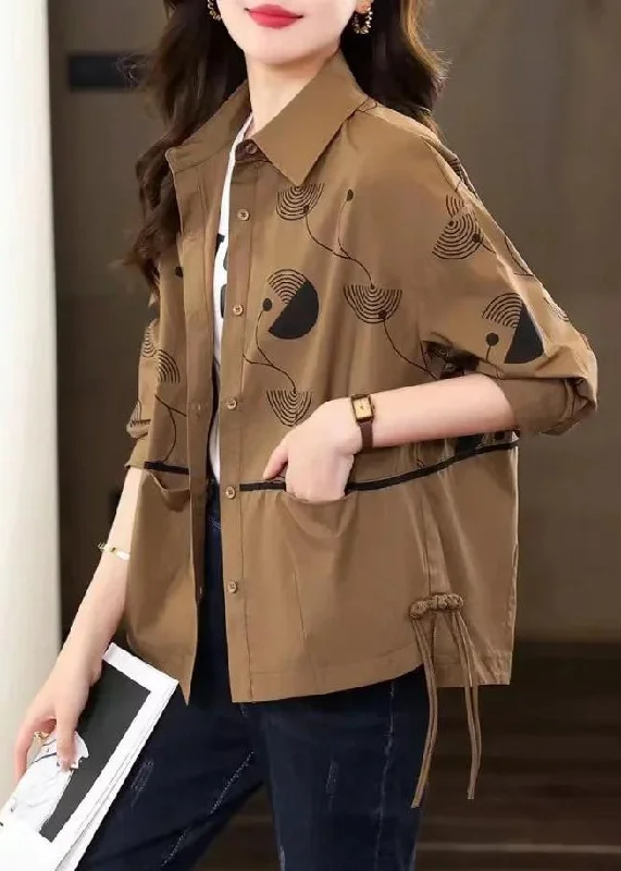 Casual Chic Outfits DIY Coffee Peter Pan Collar Print Chinese Button Cotton Coat Fall Casual Chic Outfits DIY Coffee Peter Pan Collar Print Chinese Button Cotton Coat Fall