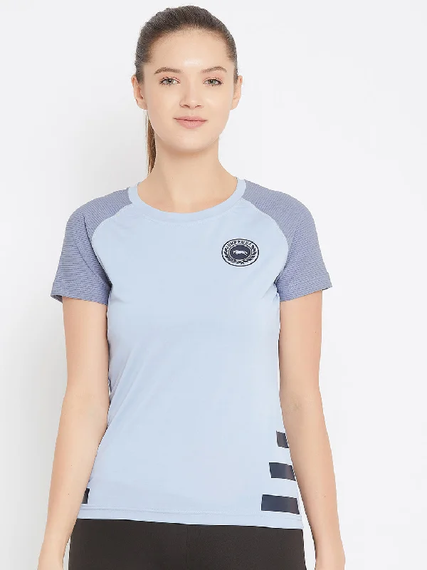Classic Comfort JUMP USA Women Blue Active Wear Round Neck T-shirt