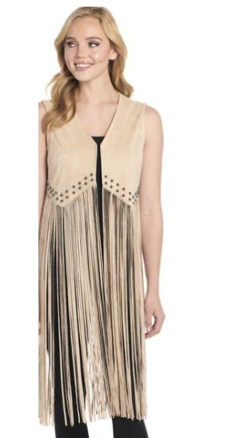 Comfortable Sweaters Women's Cait Sand Tan Fringe Leather Vest