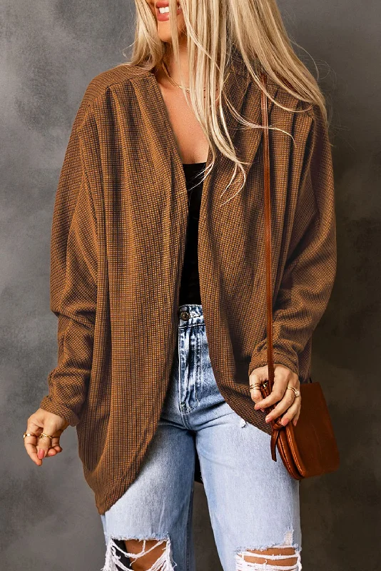 Simple Looks Pleated Detail Open Front Longline Cardigan
