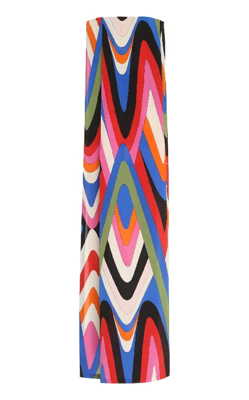 Light Fit Geometric-print  Silk Gown Dress