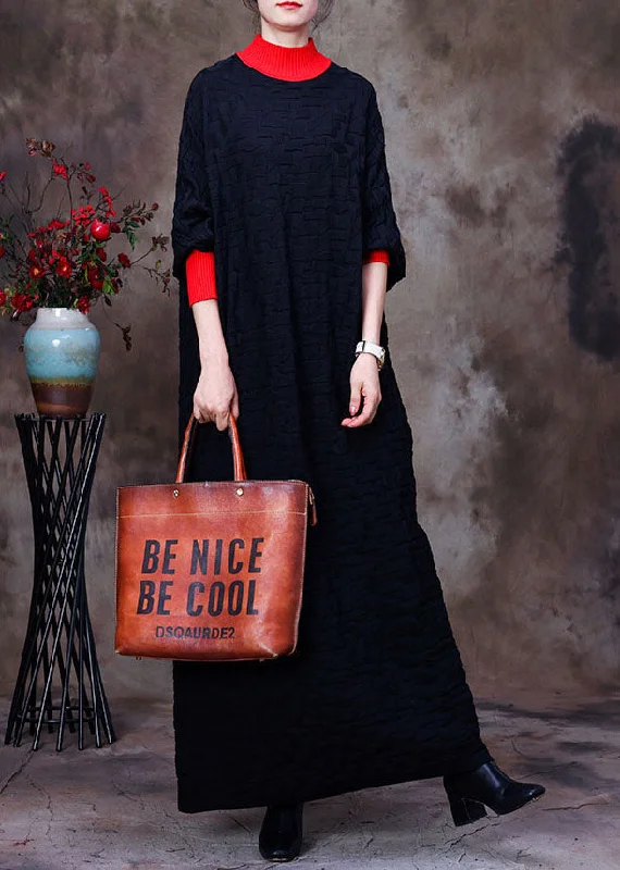 Comfy Dress Black Bat wing Sleeve Knit Long Sweater Winter