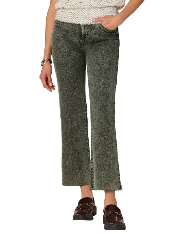 Relaxed Jackets Skyrise Frayed Hem Barely Boot Jeans With V-Yoke In Washed Evergreen