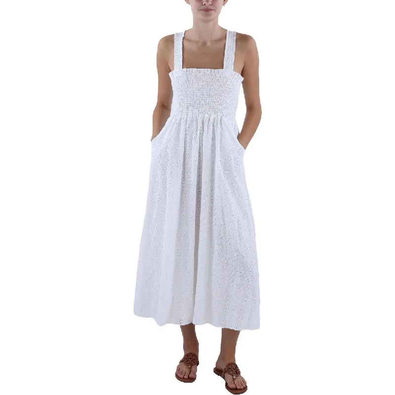 Relaxed Tops Aqua Womens Eyelet Smocked Maxi Dress
