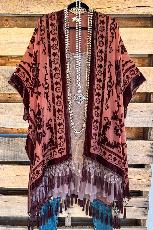Cozy Chic Wear AHB EXCLUSIVE: Stained Glass Kimono Burnout Velvet - Choc.Straw