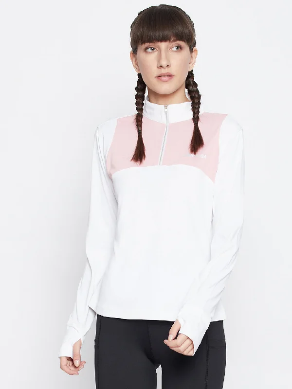Layered Style JUMP USA Women Turtle Neck Front Zip T-shirt