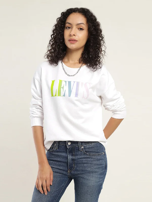 Soft Tops Women's Solid White Crew Neck Sweatshirt