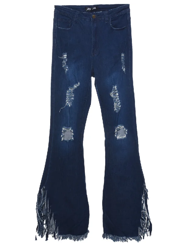 Soft Looks Frayed Hem Indigo Jeans - W28 L34
